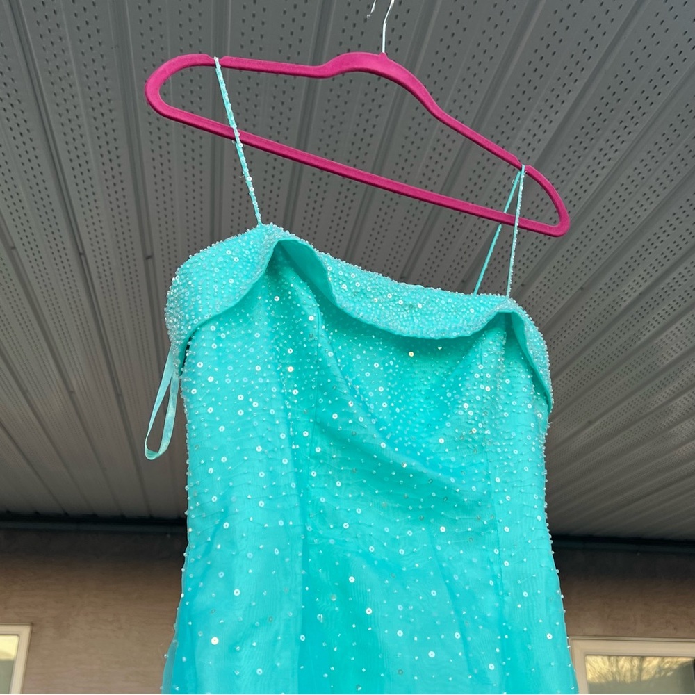 Y2K Mori Lee Vintage Teal Beaded Prom Dress